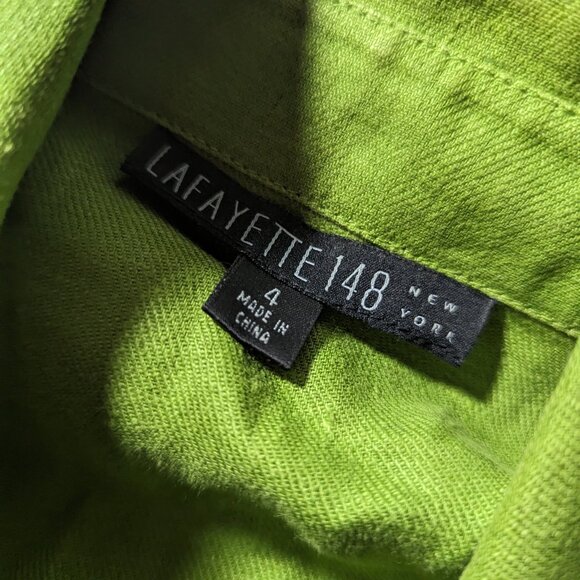Lafayette 148 100% Linen Women's Size 4 Oversized Green Blazer Jacket Blouse - Picture 4 of 6